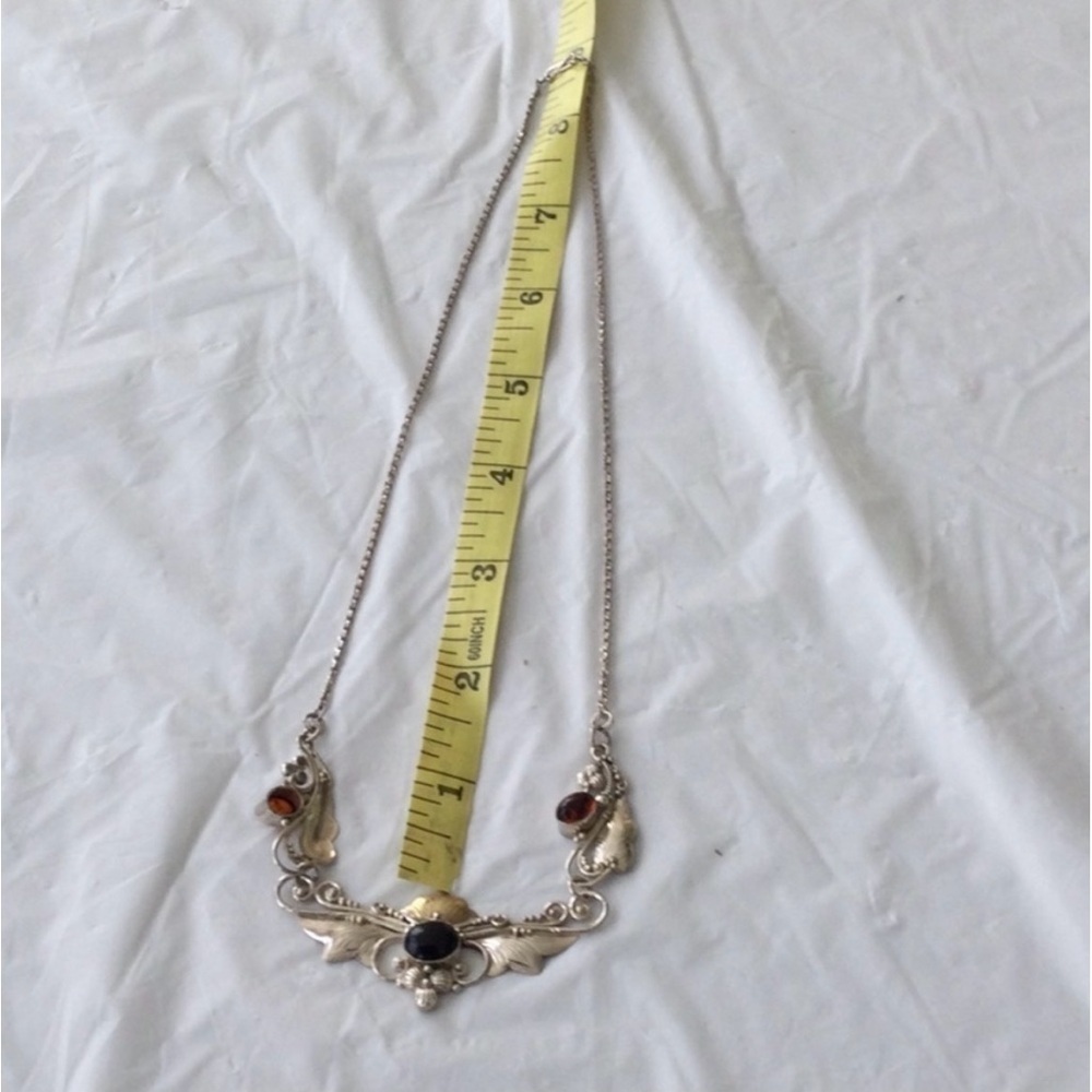 2 pc Vintage Silver Necklace and Earrings w/semi precious stones marked (925) - Picture 8 of 12